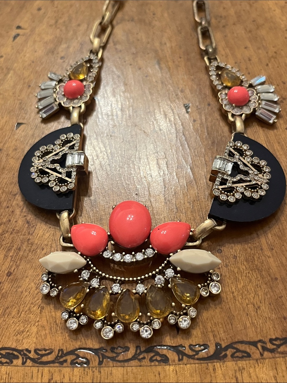 Vintage J. Crew Navy and Corral Bib Necklace